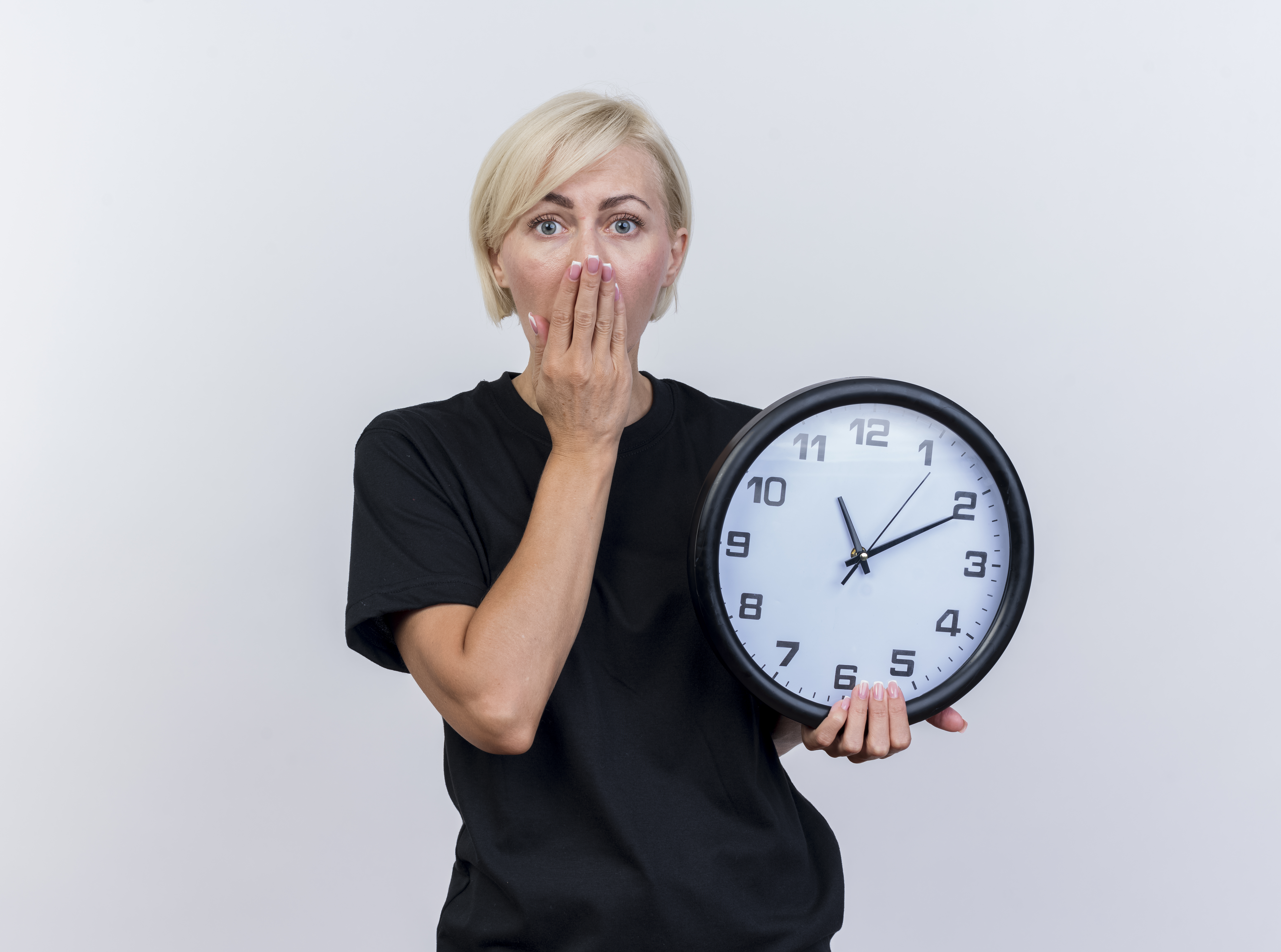 woman with clock waiting time